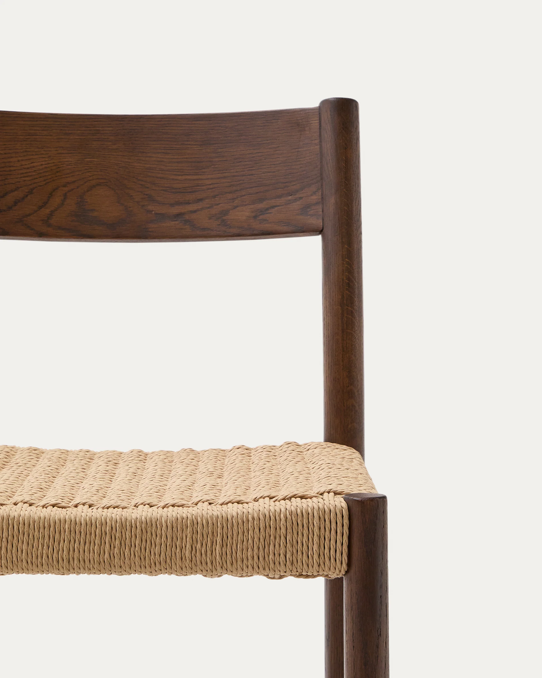 Yalia stool with a backrest in solid oak wood in a walnut finish, and rope cord seat, 65 cm FSC 100% - Image 3