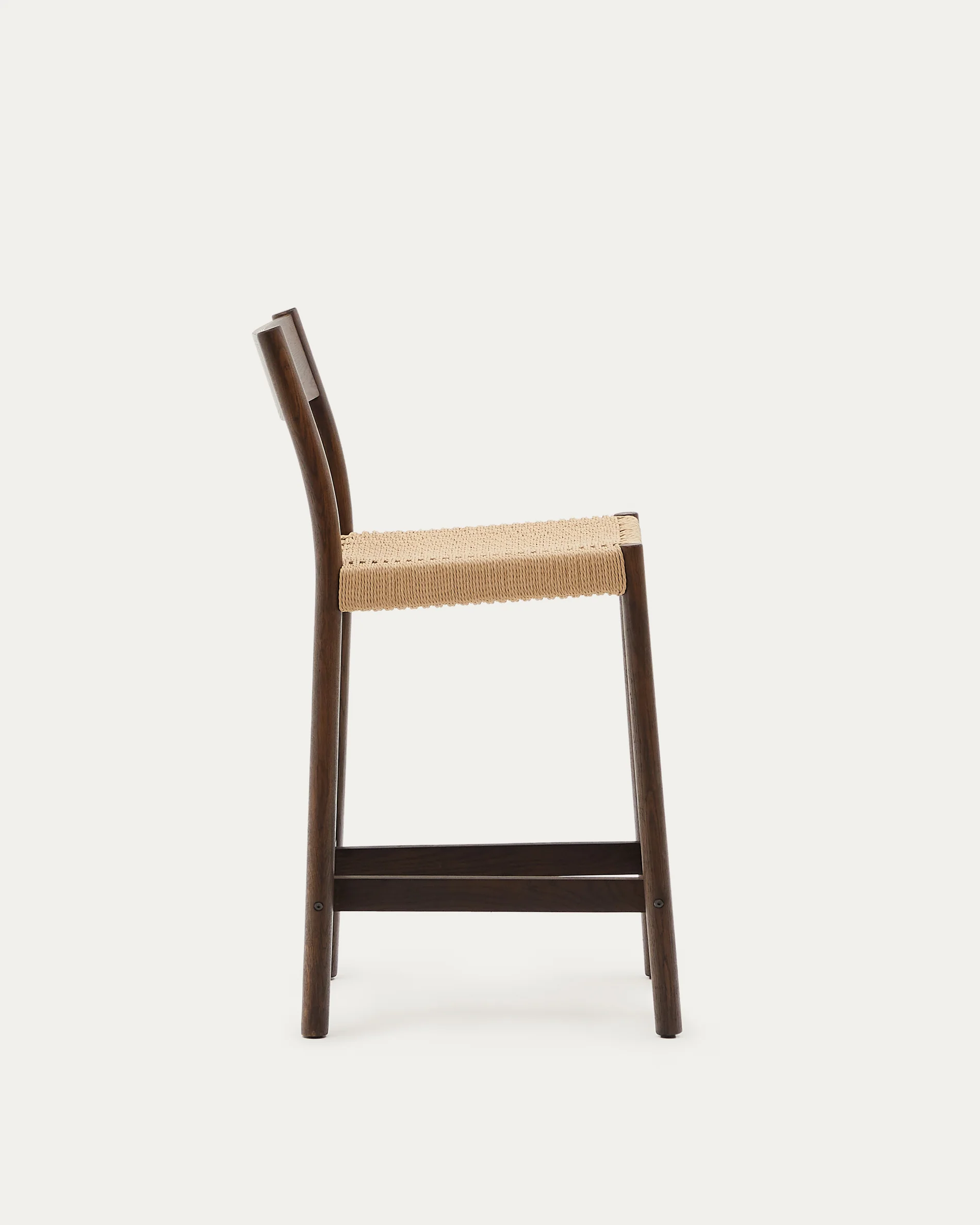Yalia stool with a backrest in solid oak wood in a walnut finish, and rope cord seat, 65 cm FSC 100% - Image 5