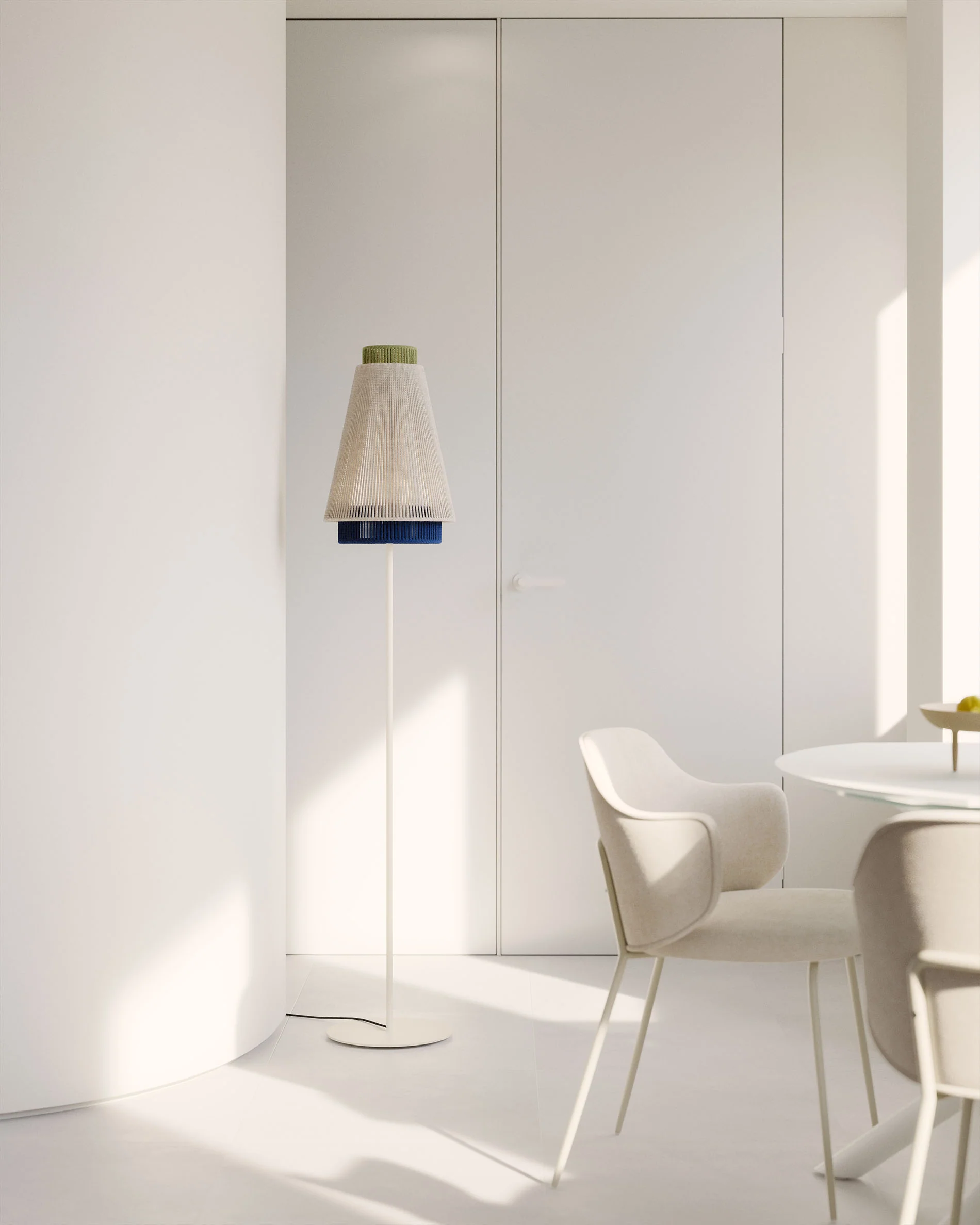 Yuvia cotton floor lamp with a beige and blue finish - Image 2
