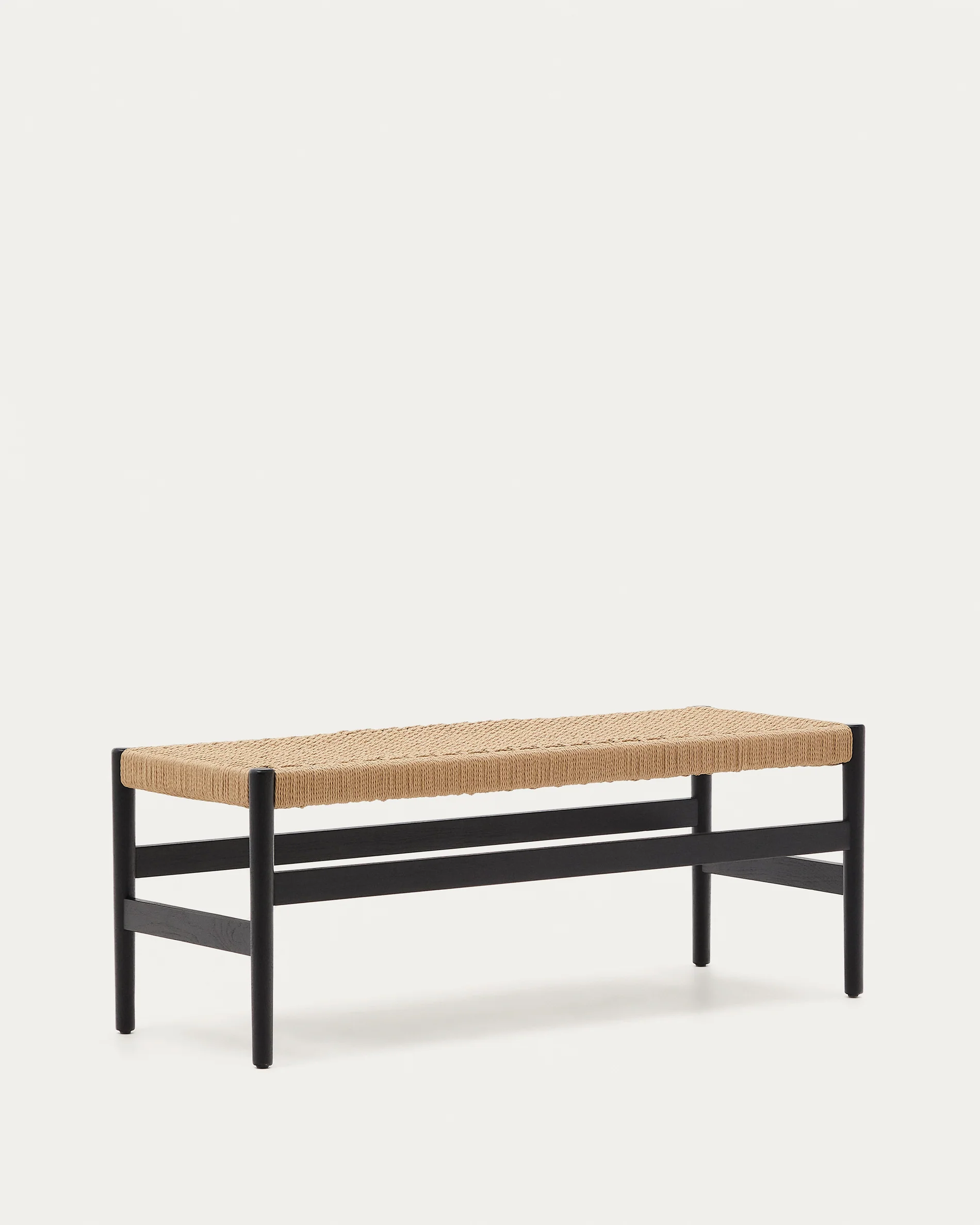 Zaide bench made of solid oak wood in a black finish and rope cord seat, 120 cm, FSC 100% - Image 5